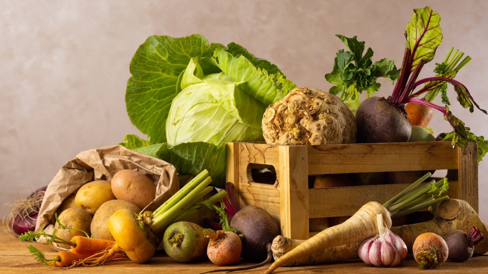 Fall harvest box showing what to plant in a fall garden