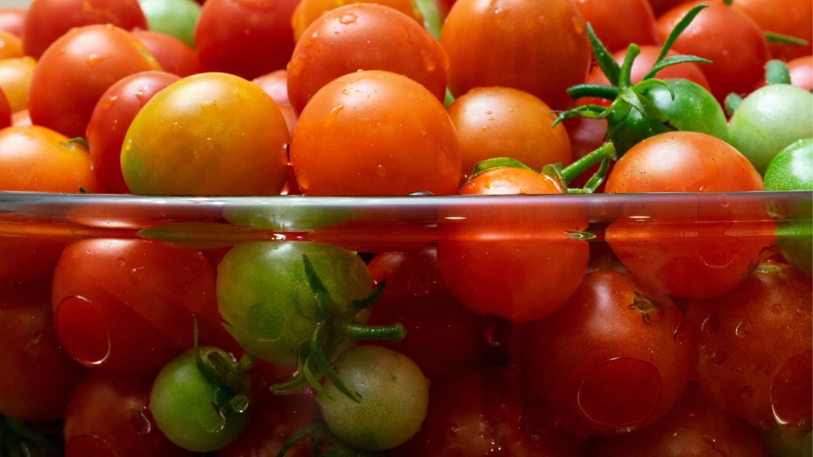 A shot of several fruits on a bowl filled with water in a well lit area