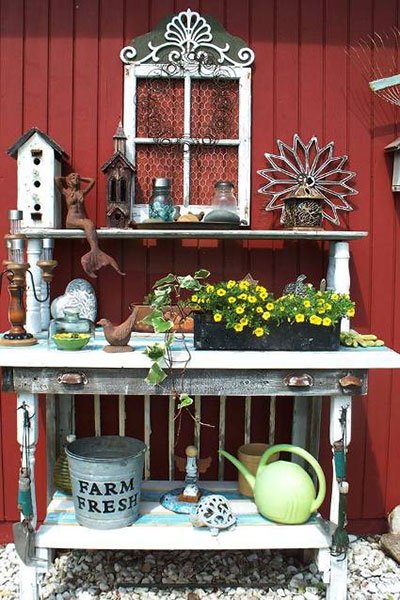 Upcycled Table Potting Bench