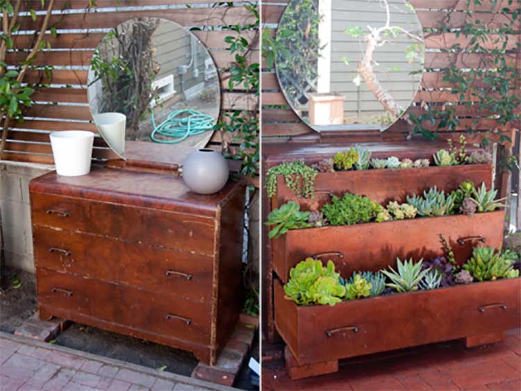 Repurposed Dresser Herb Garden