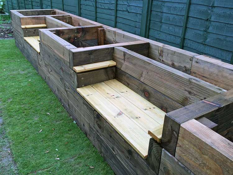 Railway Sleeper Raised Beds With Benches