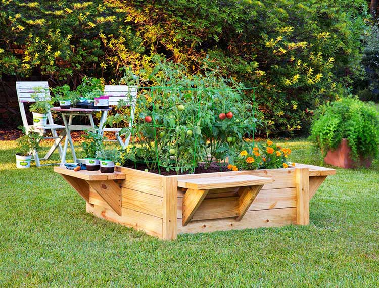 Raised Bed with Built-In Benches
