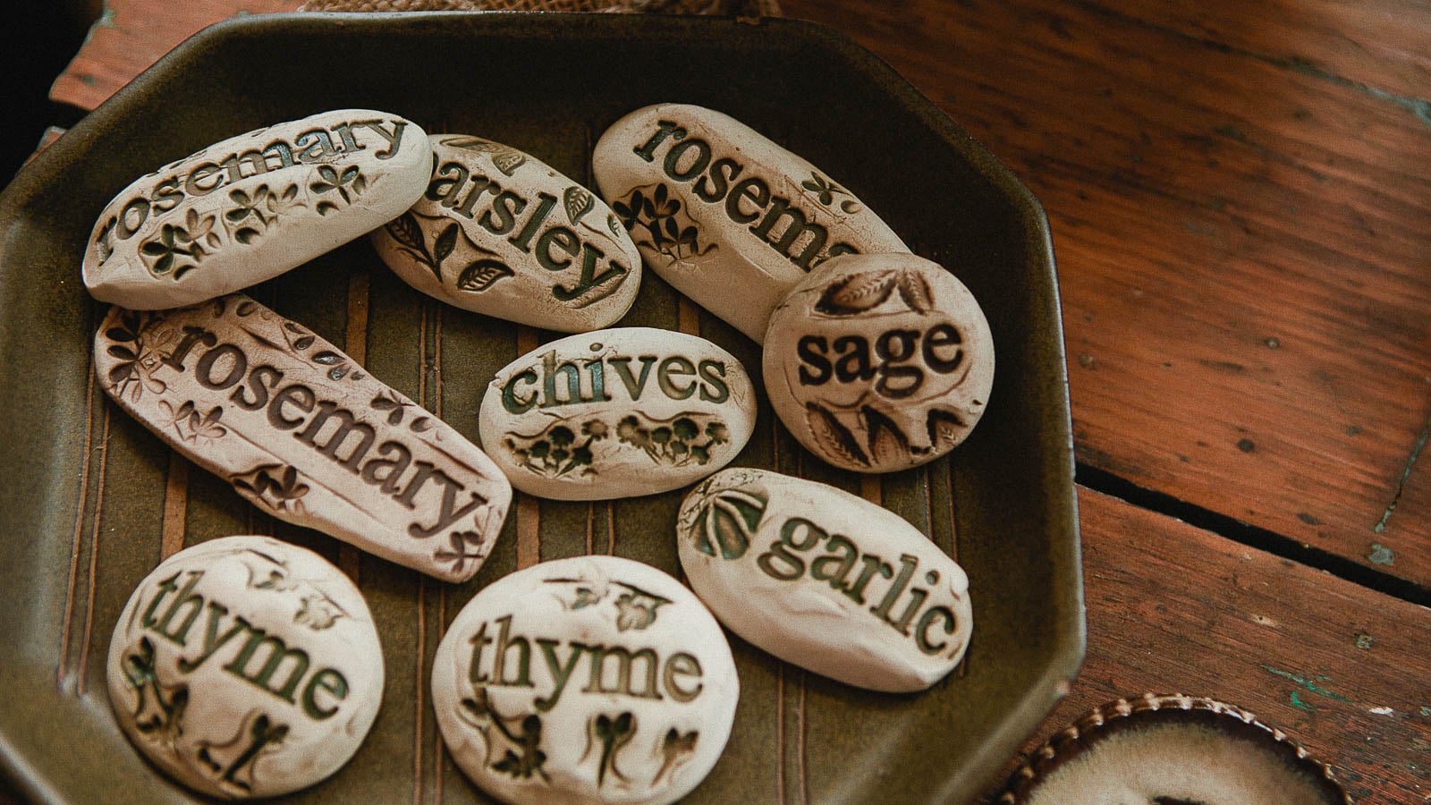Homemade herb plant markers.