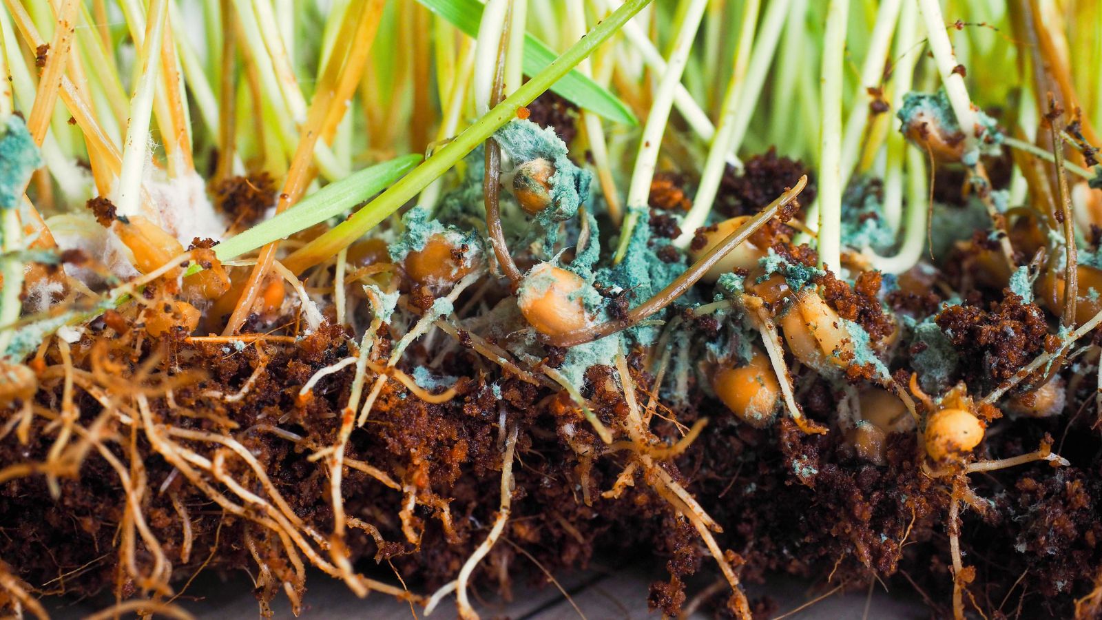 A shot of old decomposing roots of plants in a wel lit area