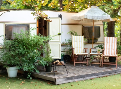 A lovely concept of a small garden that works for campers and tiny homes appearing aesthetically pleasing and convenient for mobile homes