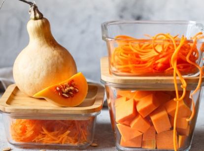 A shot of crops and container that shows how to store squash
