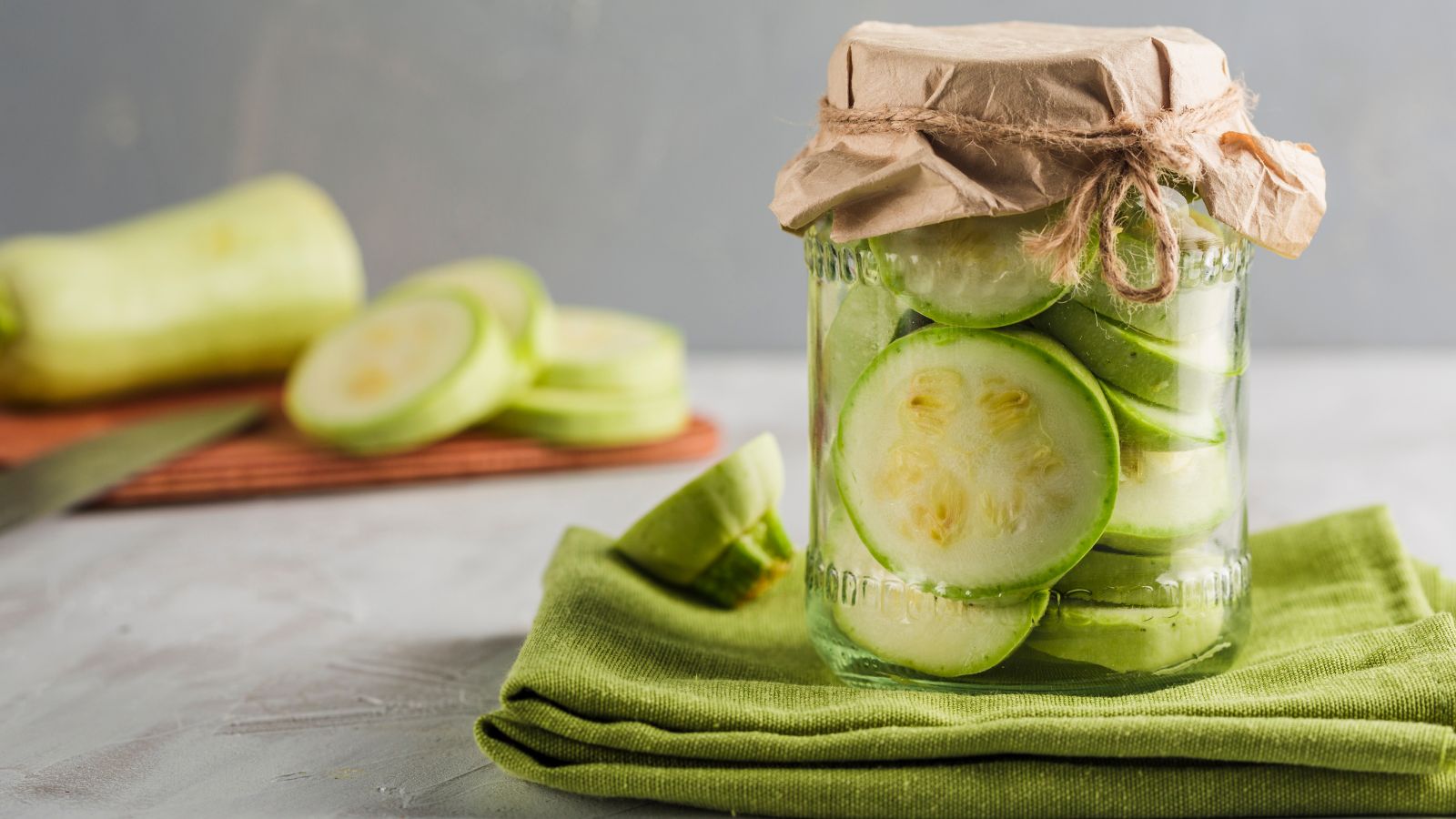 A shot of fermenting crops in a jar in a well lit area indoors