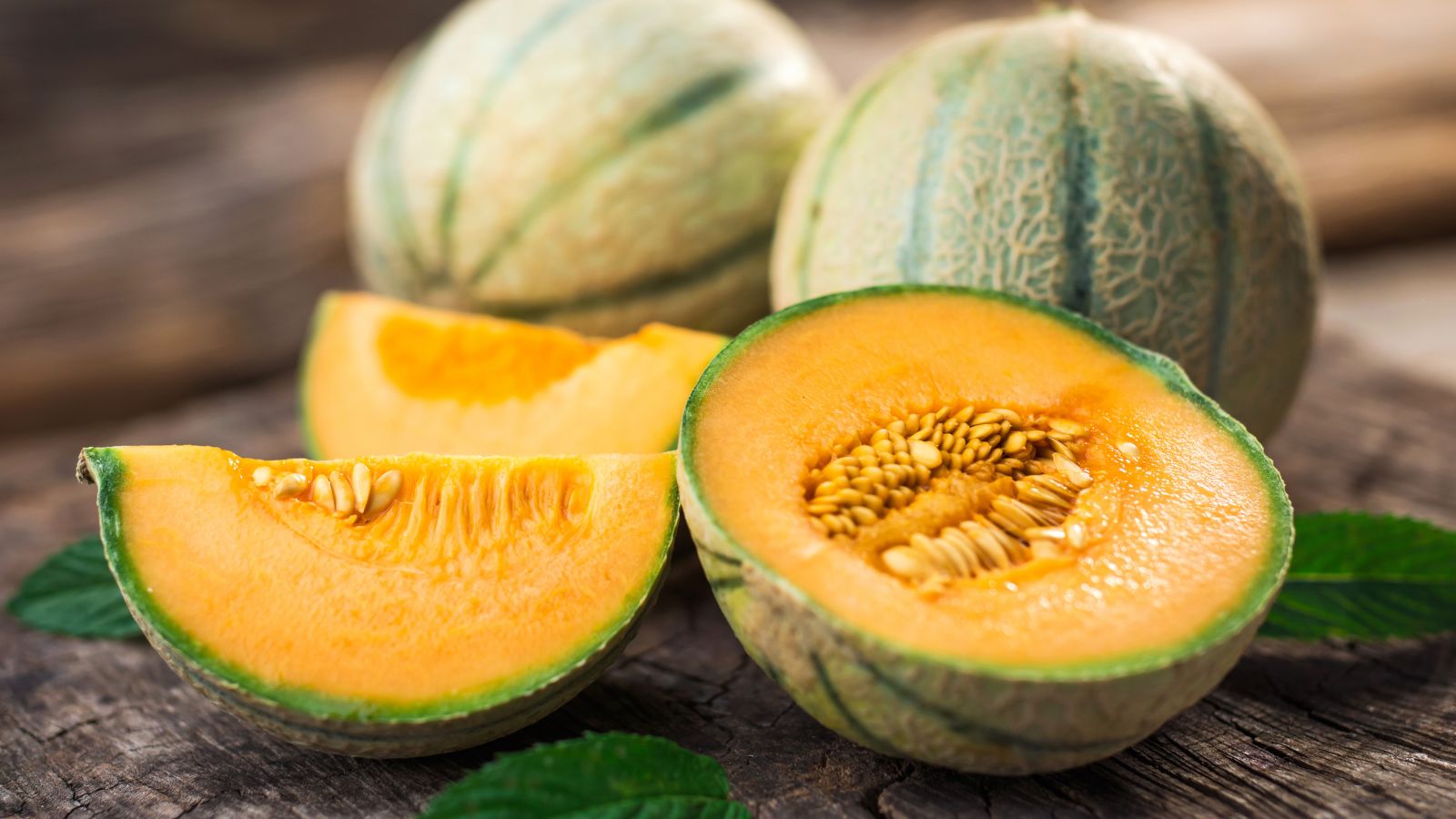Multiple Golden Gopher fruits with some sliced to show deep orange flesh